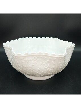 Challinor Taylor Tree of Life 1890's EAPG Milk Glass 8" Bowl Scalloped Edge